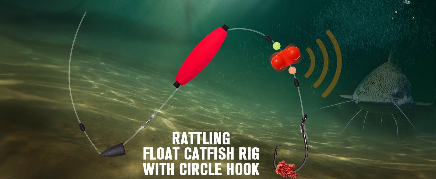 Catfish Rigs Santee Rig Catfish Float Rigs Circle Hooks  6/0 8/0 Catfishing Tackle 6pcs, Catfish Fishing Tackle Making Kit Equipment Accessories with Float, Hook, Swivel and Fishing Bell