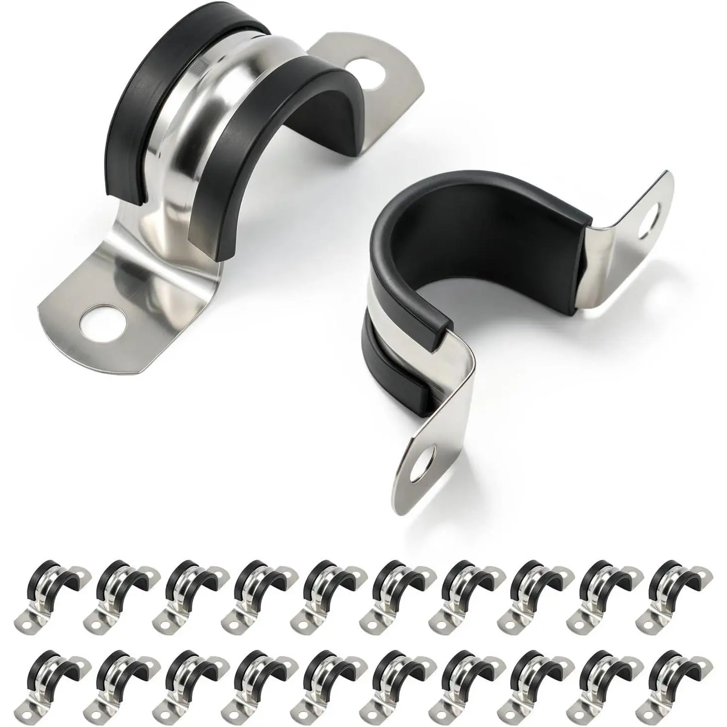 1" Steel Cushioned U Bracket Pipe Strap Clamp - 20 Clamps Set, Heavy-Duty Insulated for Wire, Hose, Conduit