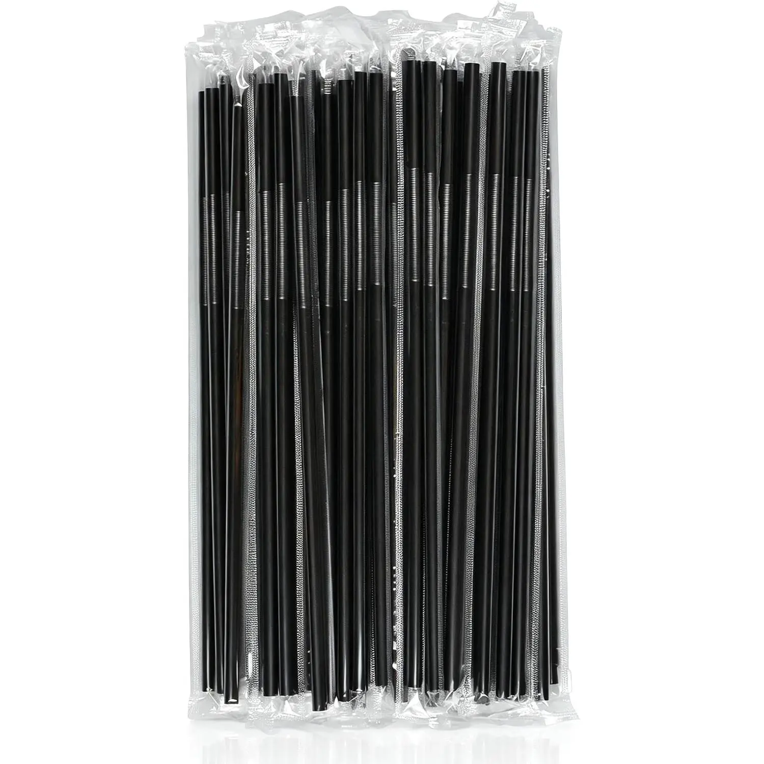 [Individually Wrapped] 100 Pack Flexible Plastic Straws, 10.2" Long and 0.23'' Diameter Colorful Disposable Drinking Straws, Bendy Party Fancy Long Straws (100, Black)