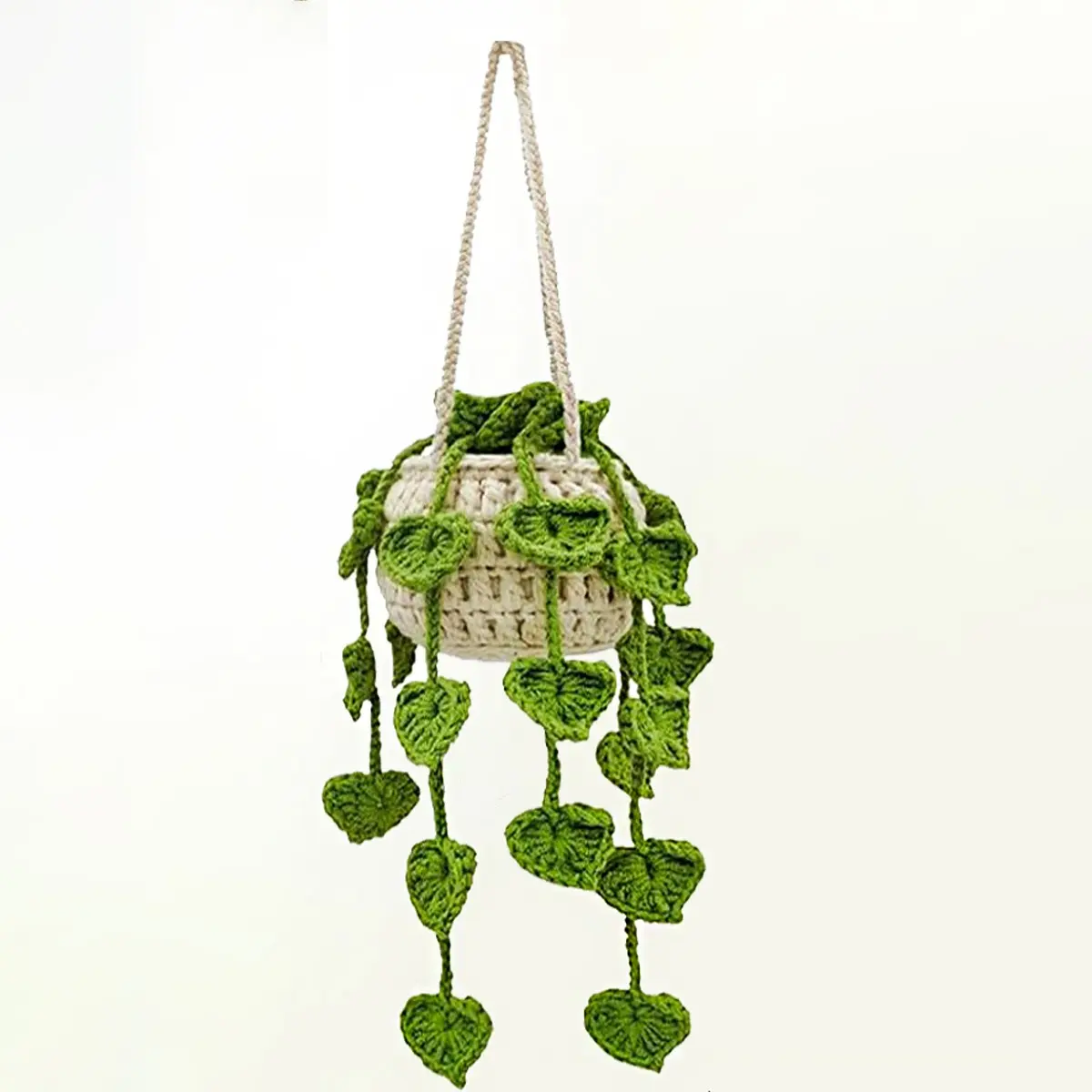 1pc Cute Crochet Green Plants Hanging Baskets for Home Ornament, Beautiful Boho Handwoven Succulent Plant Potted Pendant for Holiday Ornament Desktop Wall Decor, Botanical Decor