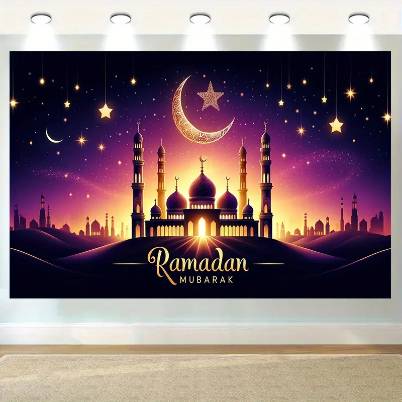 Ramadan Mubarak Celebration Backdrop Banner, Premium Polyester Photography Background, Islamic Festival Decoration, Wall Decor, Event Backdrop, Photo Booth Props for Eid, Holiday Gatherings, Indoor Outdoor Home Garden Decoration