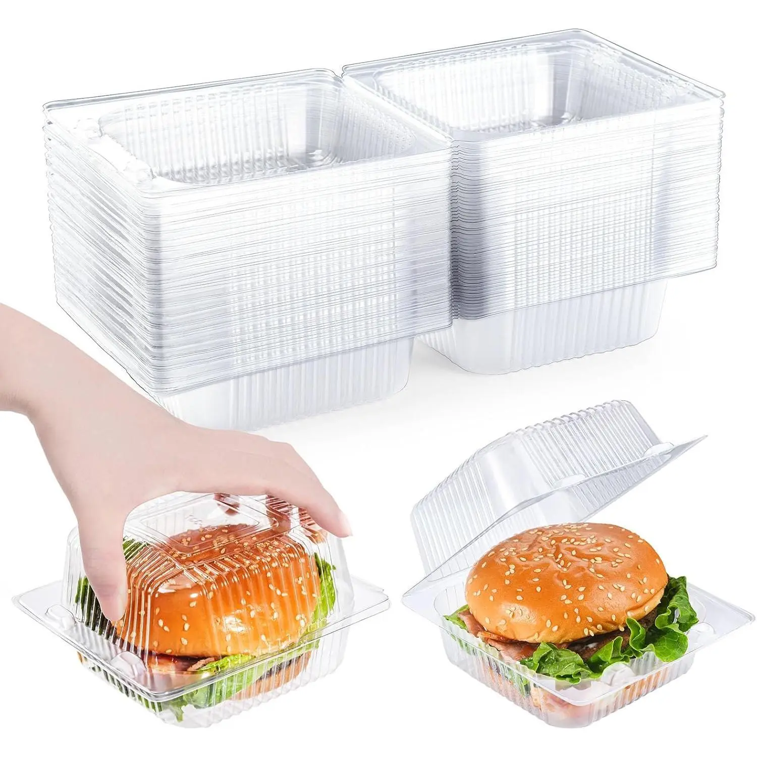 50 Pcs Heavy Duty Plastic Clear Clamshell Food Containers with Lids | Disposable Hinged Individual Cake Slice Containers , To Go Food Containers for Dessert, Hamburger, Cookies, Salads, Snacksetc