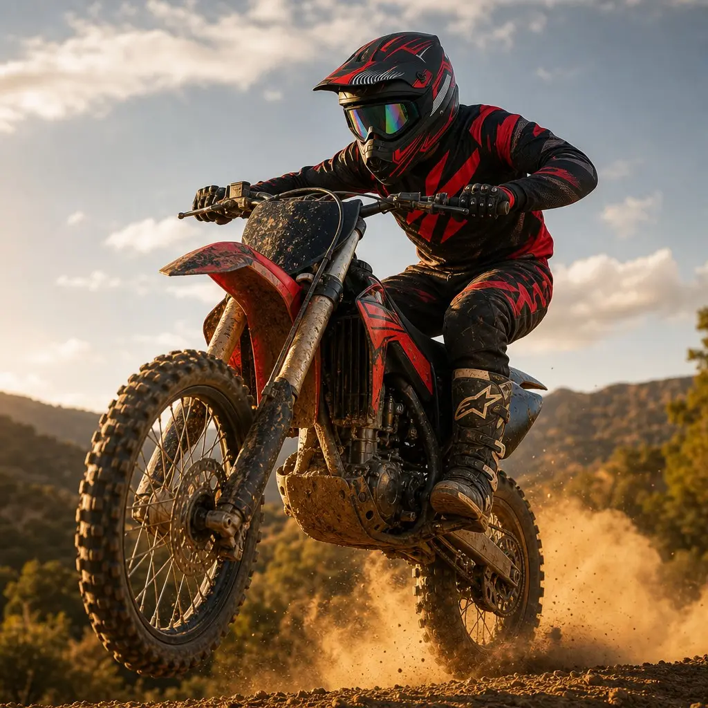 Motocross Helmet, CVXVC Full Face Off-Road Design & Red Graphic Shell, Includes Goggles Gloves & Face Mask, For Kids 6+ Youth Teens and Adults Trail Riding & Dirt Bike Racing, Shockproof Lightweight Ventilated Safe Secure Fit