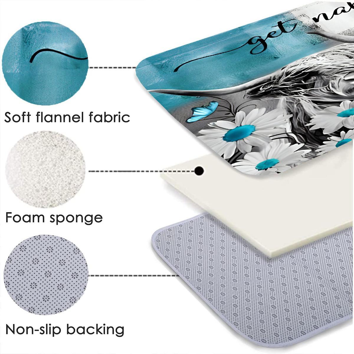 Highland Cow Pattern Bathroom Accessories with Hooks, Including Shower Curtain & Toilet Lid Cover & Bath Mat & U-shaped Mat