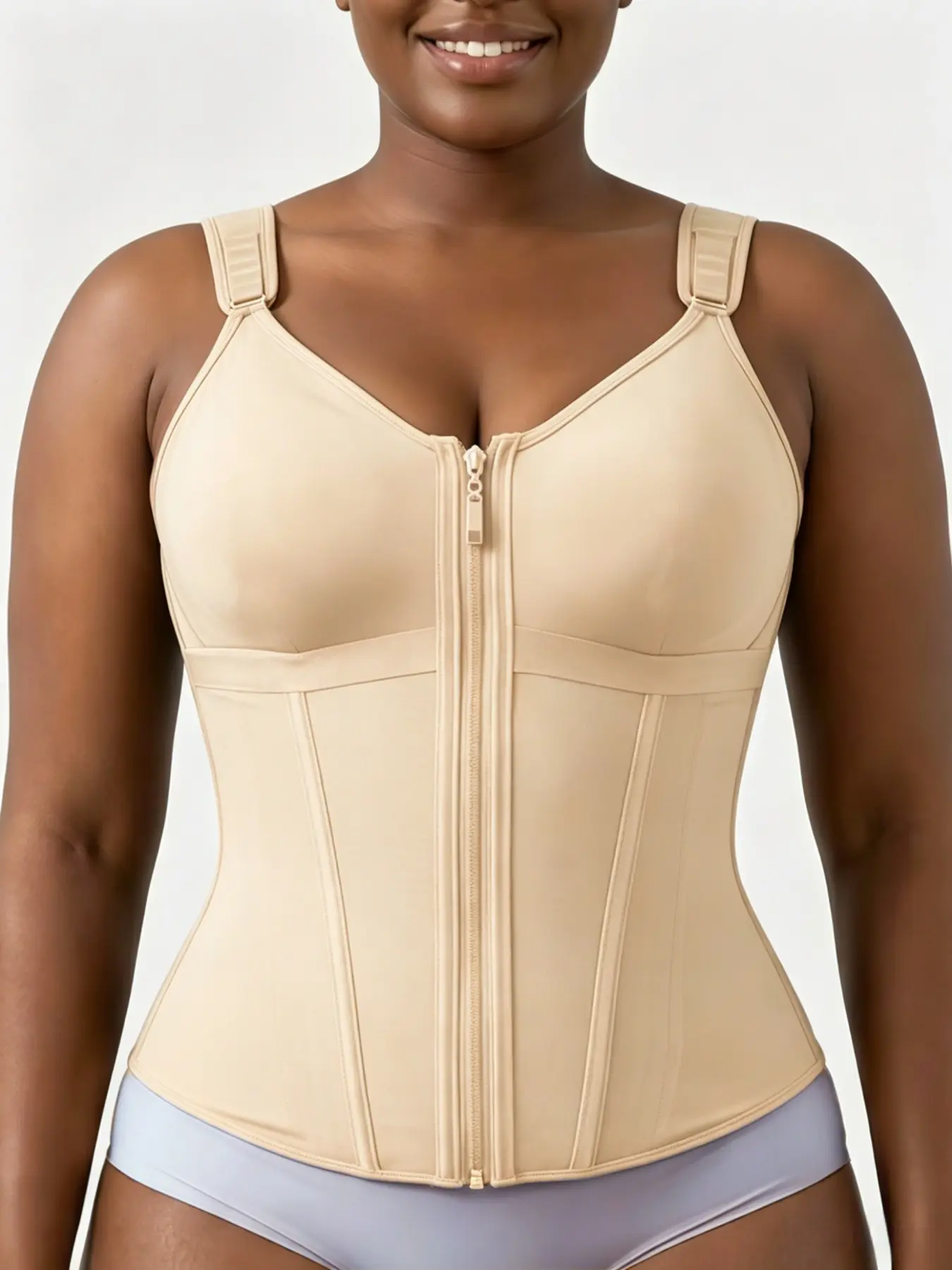 Women's Waist Cincher Top, Colombian, Fajas, Body Shapewear Faja, Faja Body Shaper, Adjustable Wide Shoulder Straps Waist Trainer, Zipper And Hook Closure With Steel Bone Support Shapewear, For Sculpted Hourglass Silhouette Underwear, For All Occasions