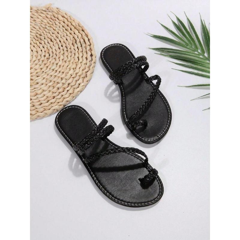 (New)Women's Fashionable Plain Color Ankle Strap Sandals, Casual Comfortable Flat Sandals for Beach Vacation, All-match Barefoot Shoes for Daily Wear, Summer