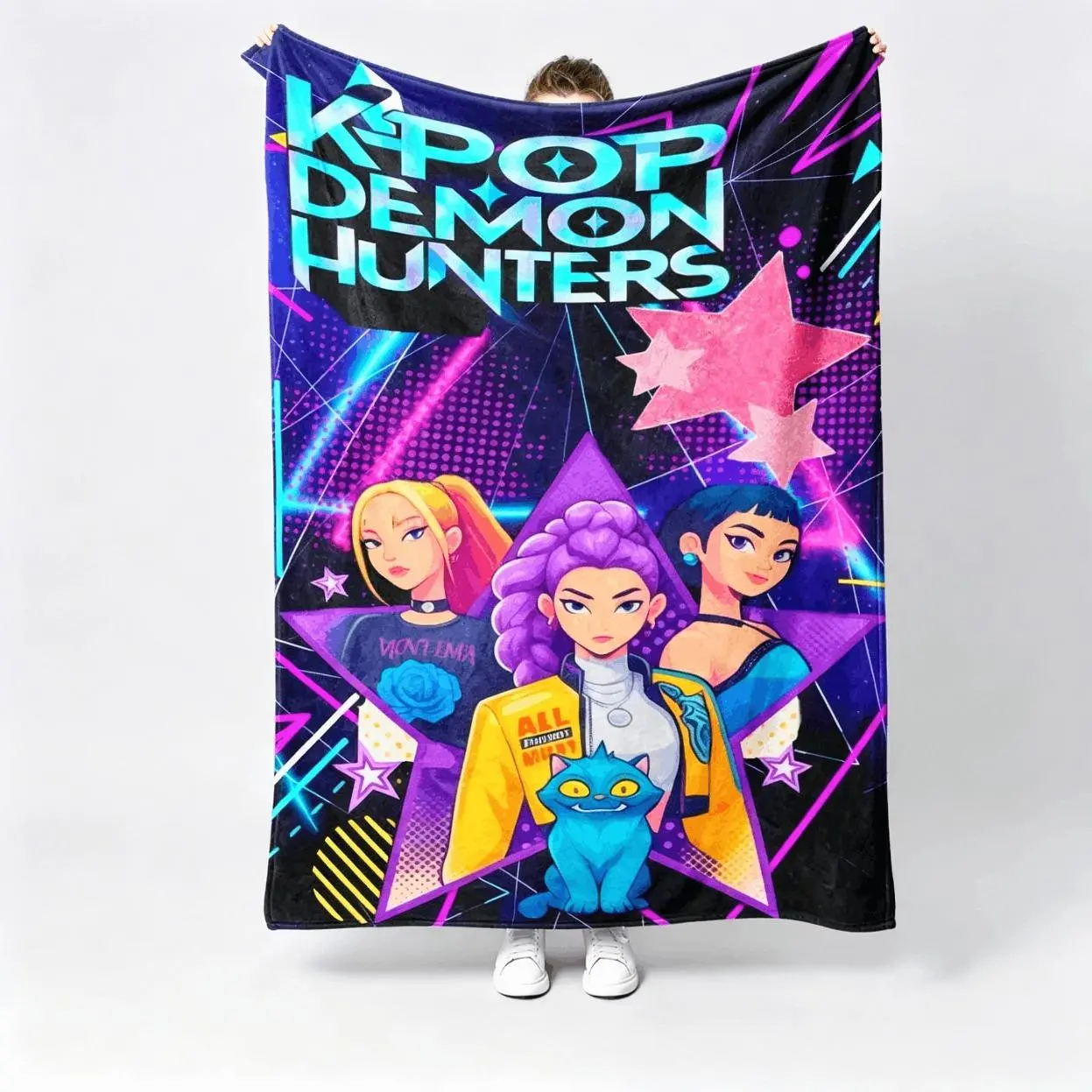 K Pop Demon Hunters Huntrix Rumi Mira Zoey Flannel Blanket Kids Blanket Adult Blanket Kpop Star Music Girl Group Anime Print Soft Cozy Warm Throw For Sofa Bed Office Travel Camping Gift