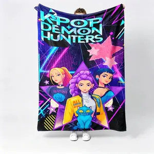 K Pop Demon Hunters Huntrix Rumi Mira Zoey Flannel Blanket Kids Blanket Adult Blanket Kpop Star Music Girl Group Anime Print Soft Cozy Warm Throw For Sofa Bed Office Travel Camping Gift