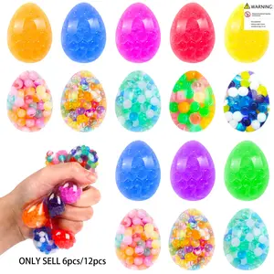 6pcs/12pcs Stress Relief Eggs, Egg Squeeze Beads Ball, Kids Party Gift, Tpr Squeeze Stress Ball, Soft Gel Squishy Toy, Random Colors