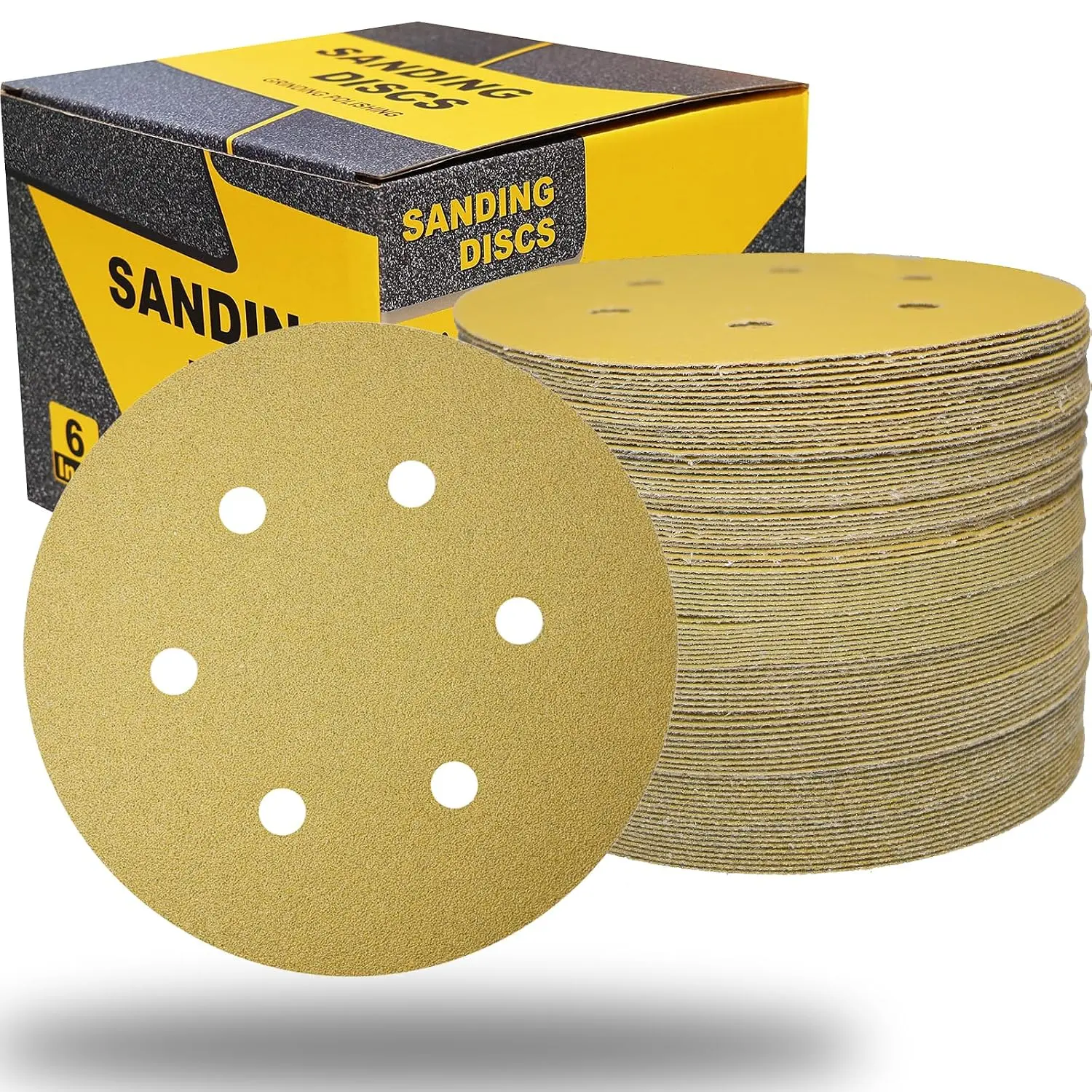 50 Pack 6 Inch 6 Hole  Sanding Discs - 80, 180, 220, 320, 400 Grit Dustless Hook and Loop Sandpaper Finishing Discs for Woodworking or Automotive (6 Inch 6 Hole, 50)