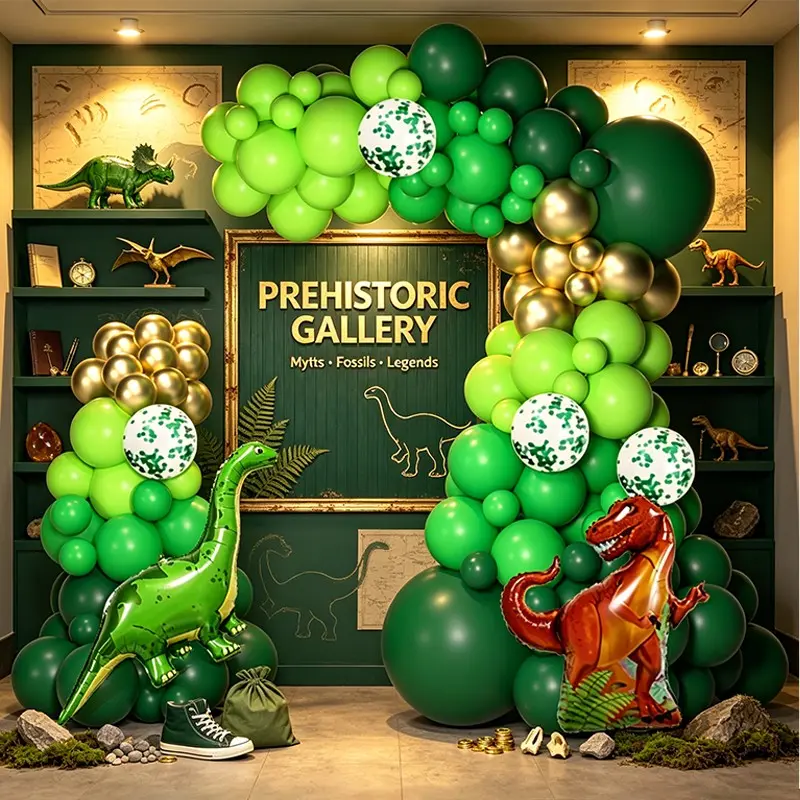 116pcs Forest Dinosaur Balloons Garland, Long Neck Dragon + Tyrannosaurus Foil Balloons, Gold Dinosaur Balloon Arch for Jurassic Birthday Party
