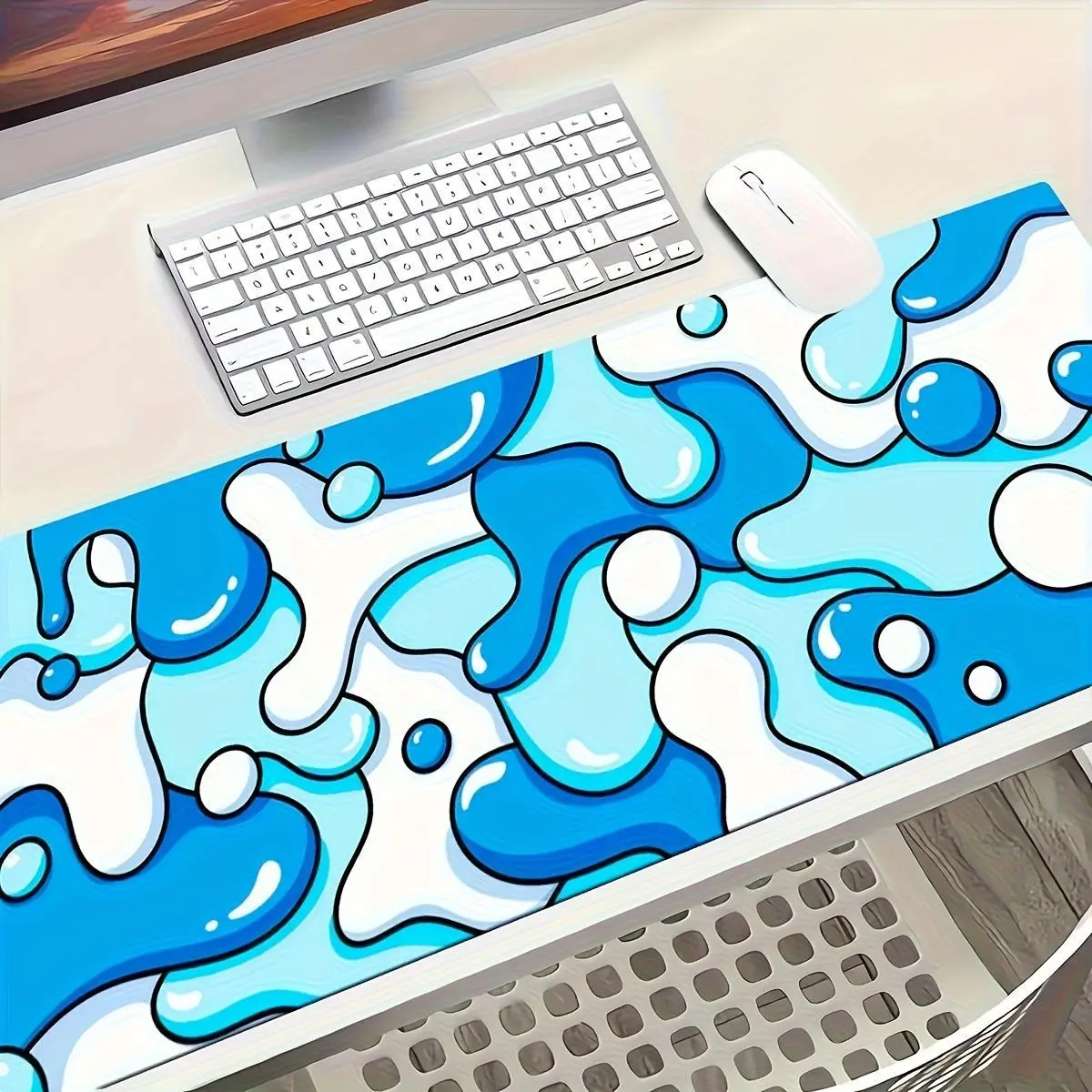 Blue Waves Pattern Extended Mouse Pad Anti-Slip Rubber Base Wireless Mouse Pads for Desk, Computers, Laptop, Office Desk
