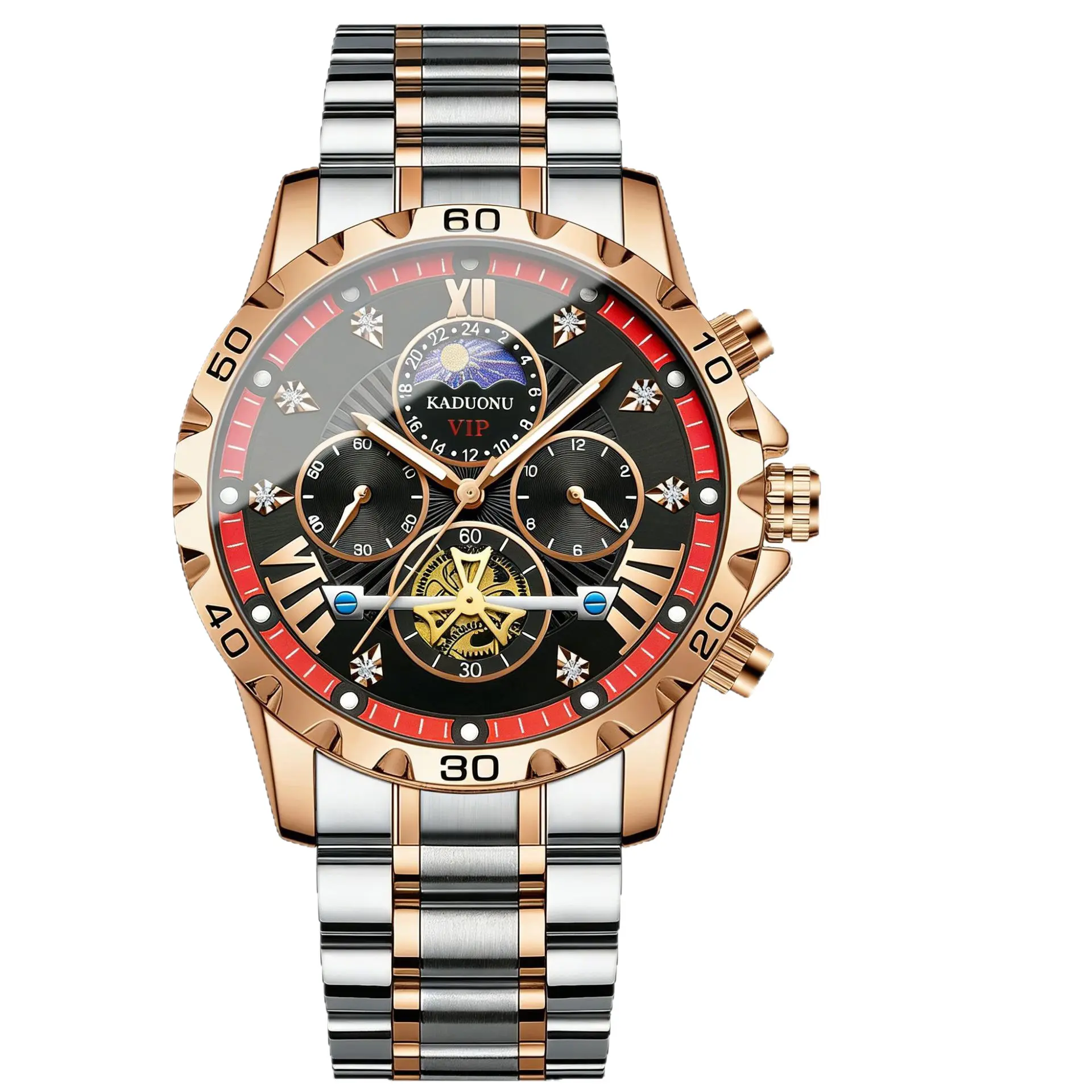 Men Business Casual Metal Band Quartz Watch, Decorative Moon Phase Multi-subdial Wristwatch, Multiple Color Options Fashion Accessory For Him