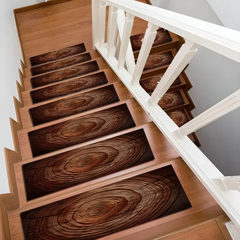 6/8/15 Piece Stair Mat Set, Retro Deep Wood Grain, Non-Slip Rubber Bottom, Indoor Outdoor, Perfect Home Decor, Home Decoration Mat, Kids Elderly Pet Friendly