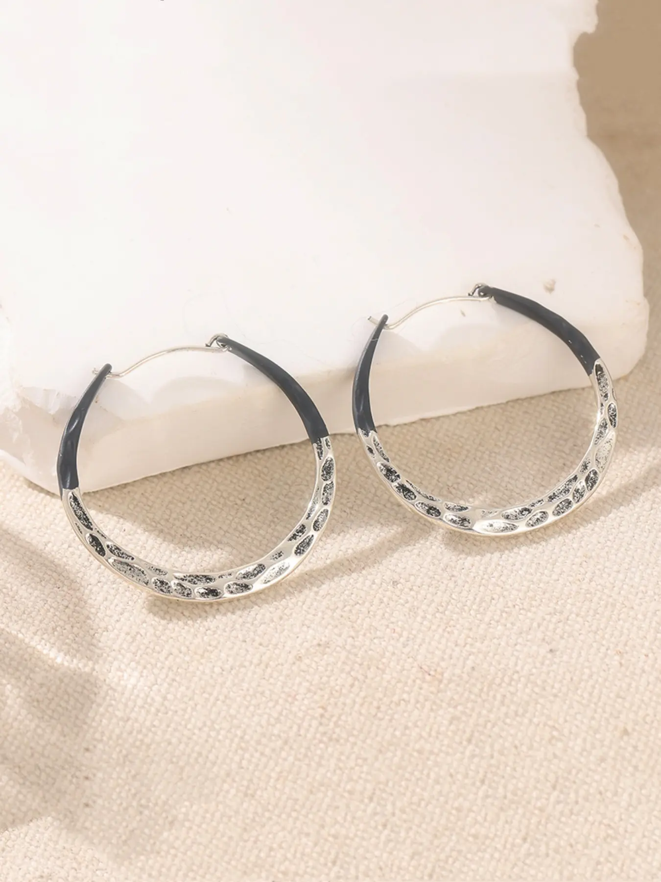 Vintage Silvery Color Hoop Earrings Hoops / Hammered Hoops / Large Hoop Earrings / Ombre Earrings / Hoops Shape Earrings