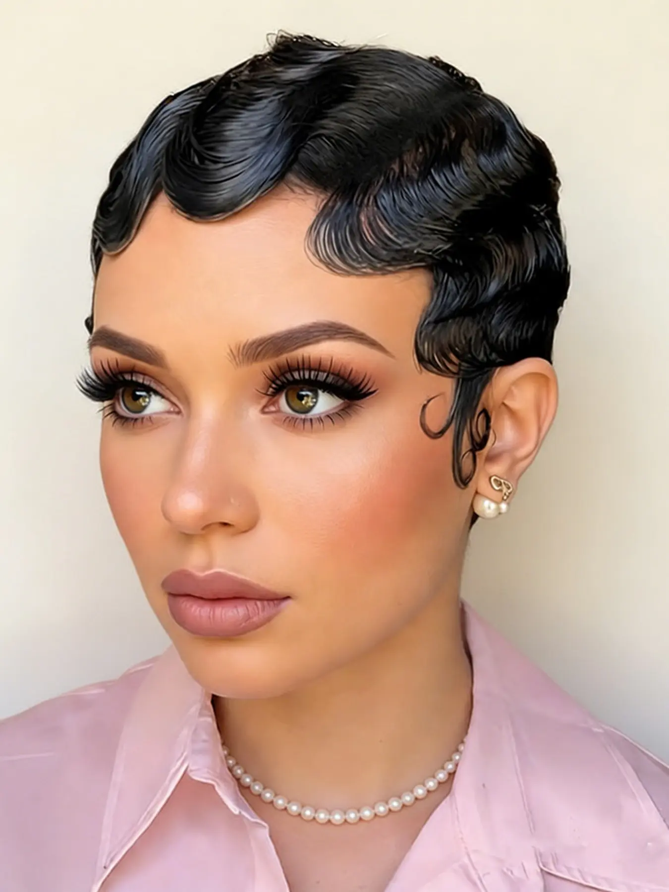 pixie wig black short finger wave curly pixie cut machine made wig Premium human hair wigs for women short daily party cosplay use human hair wig