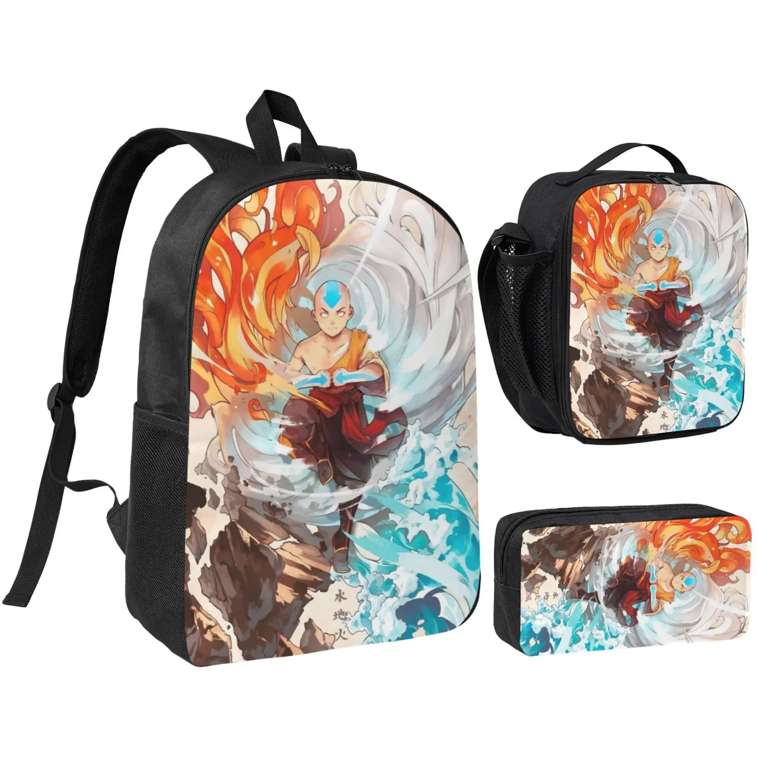 Unisex Avatar The Last Airbender Appa1 3Pcs Backpack for Teen Girls Boys, School Bookbag with Lunchbox Pecil box, Anime backpack with adjustable straps, office travel bag Bookbag, Lunch Box, Zip, Christmas Gifts