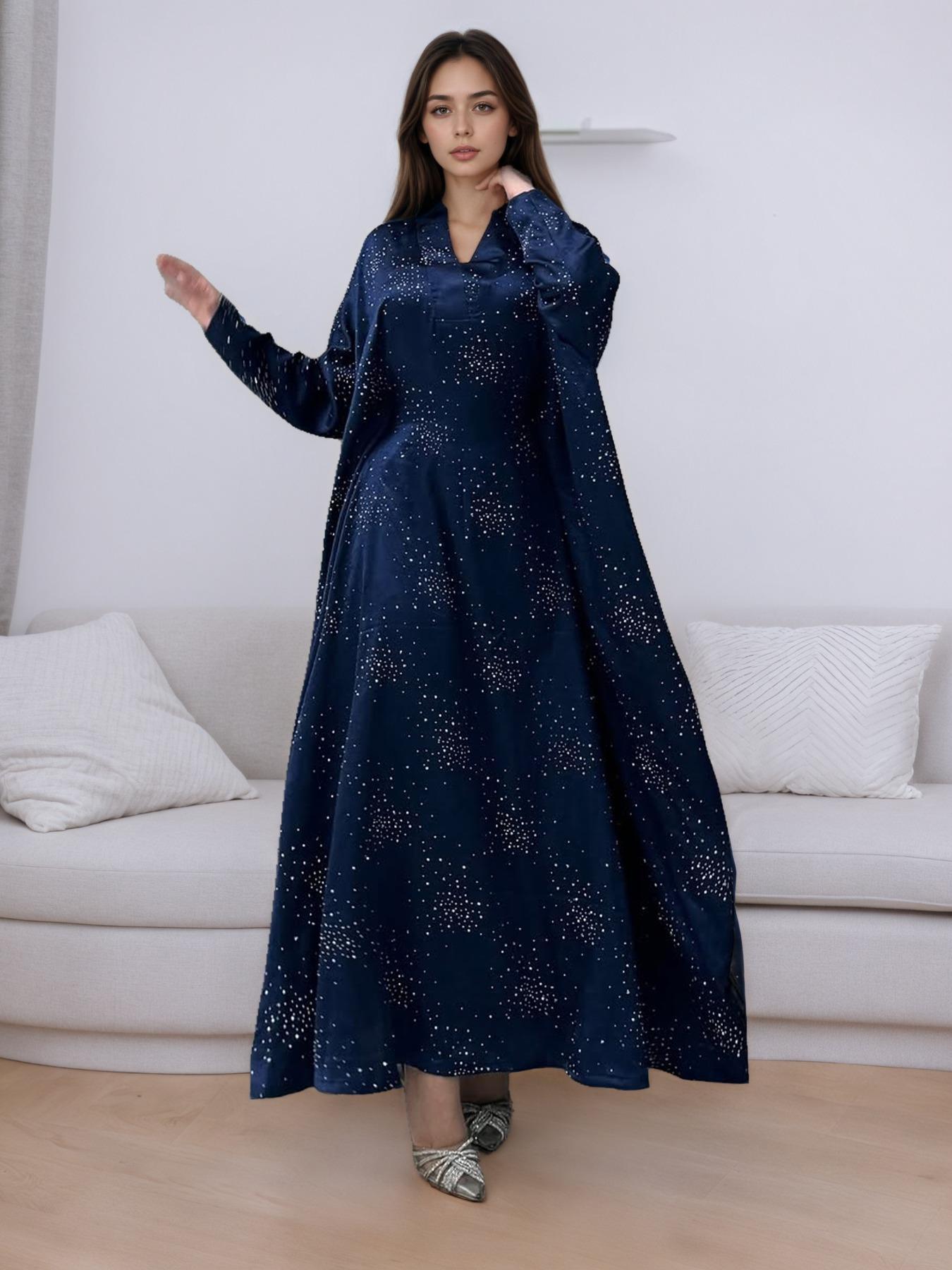 Women's Star Print Long Sleeve Abaya Dress, Loose Abayas, Modest Casual Dress for Party Wedding Guest, Ladies Islamic Clothing for Spring & Fall
