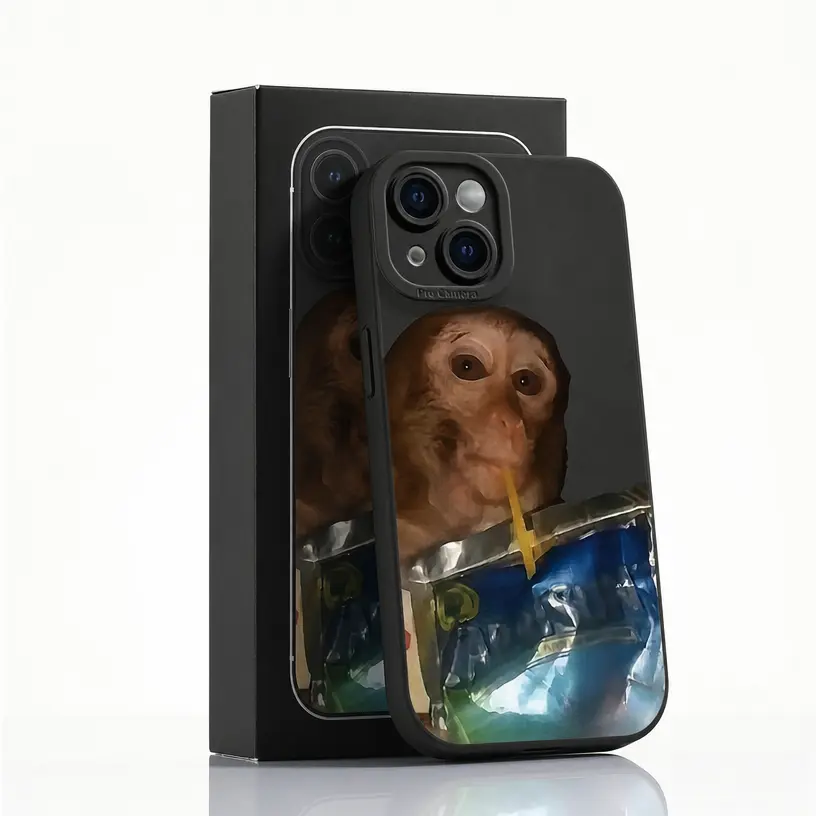 Monkey Sipping Caprisun Phone Case, Fall and Shockproof Phone Case in Summer, Full Side Protection for iPhone 17/13/12/11 Pro Max Phone CaseCompatible with Samsung Galaxy S25,Christmas,Themed,Soft,TPU,high-definition,transparent,material