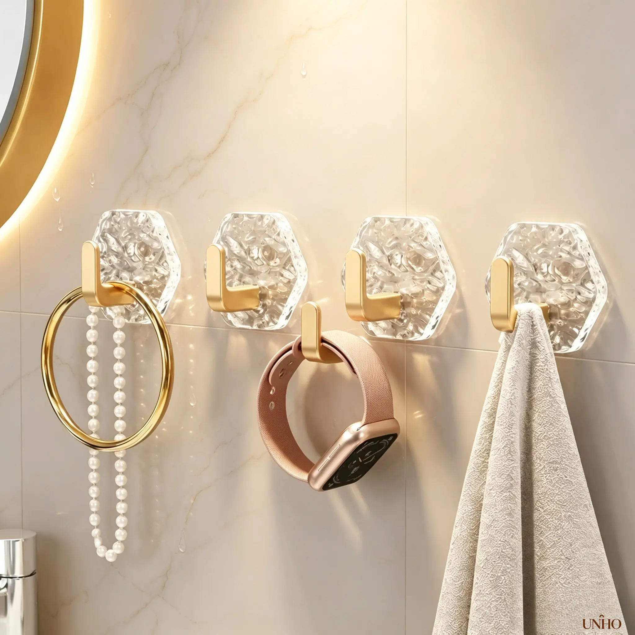 Self-Adhesive Hexagonal-Ripple Heavy-Duty Hangable Wall Hooks (10-20 Multiple Packs) - Waterproof, Rust-Proof, Easy-Install Household Ceramic Organiser for Bathroom, DIY Bag Accessories, Festival Gift