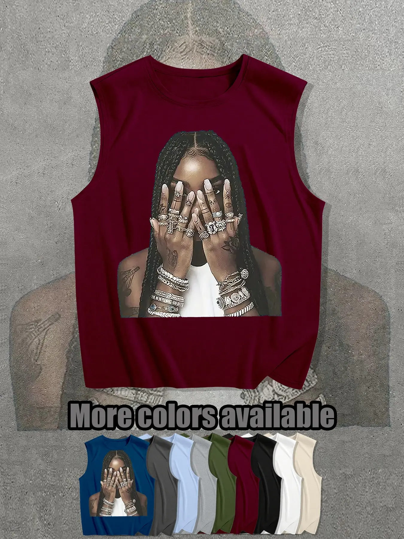 American Vintage Gold Queen Jewelry Print Vest for Men, Loose-Fit Casual Top, Multiple Colors Available, Summer Essential