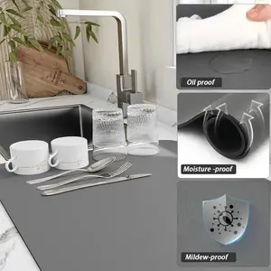 Dish Drying Mat Quick-Dry Drainage Mat Kitchen Countertop Absorbent Mat with Drainage Tray Ideal for Coffee Bars