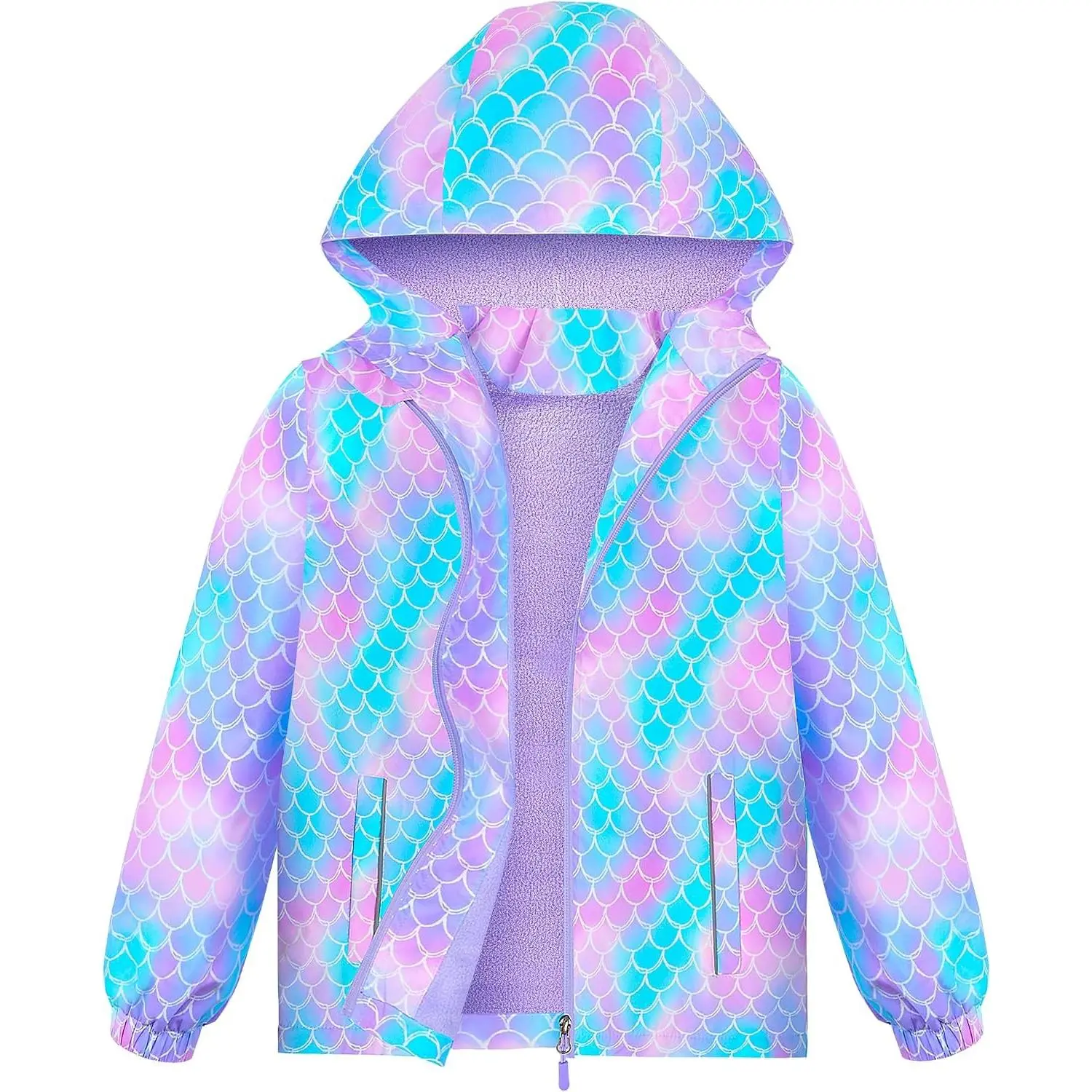 Girls' Waterproof Hooded Rain Jacket with Fleece Lining - Lightweight Windbreaker for Kids Toddlers, Spring Outdoor Raincoat(Gift)