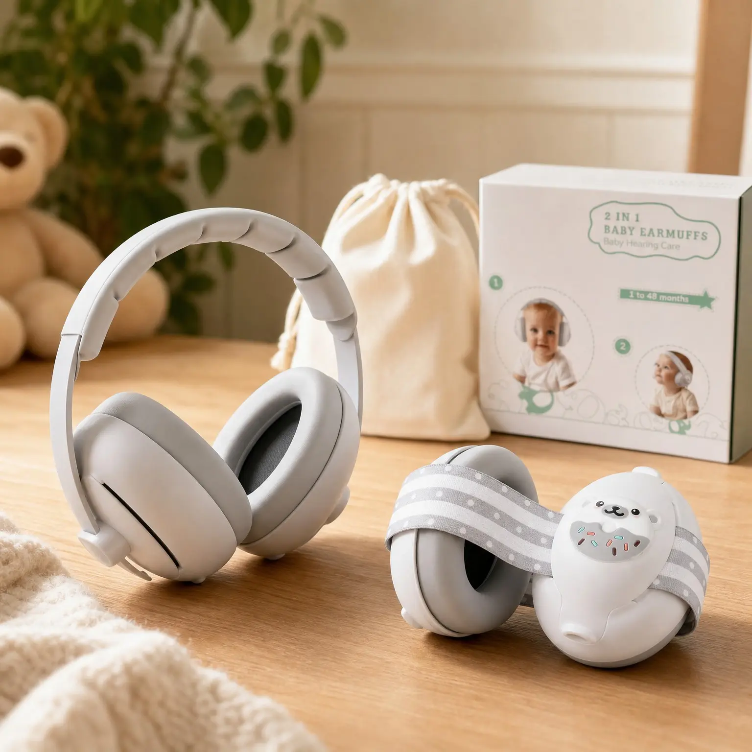 2-in-1 Baby Ear Muffs Noise Protection for 0-36 Months, Noise Cancelling Headphones for Infants, Newborn Ear Protection for Airplane Travel, Toddler Sound Proof(Gift)