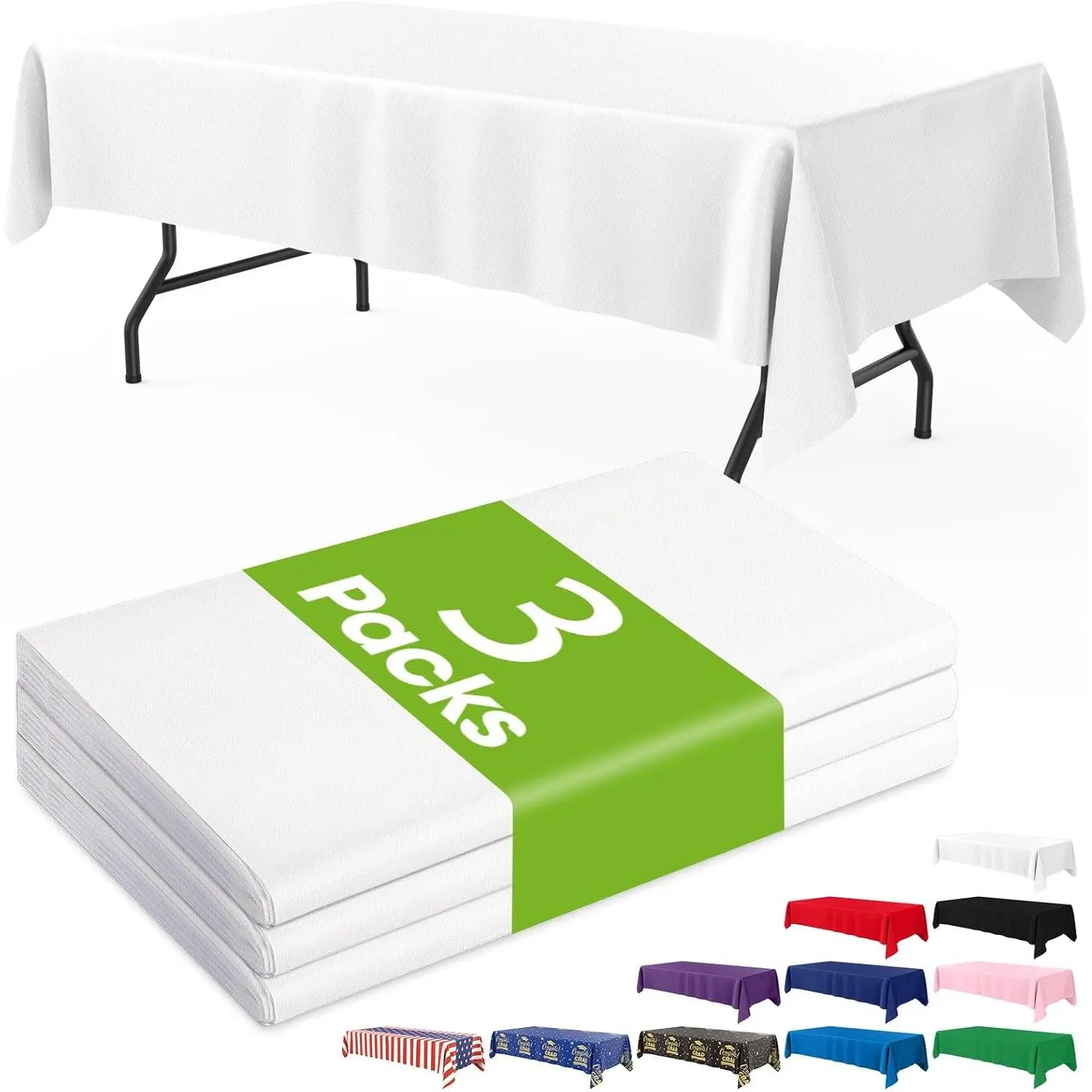 Plastic Table Cloth Disposable 3 Pack, 54x108 Inch Rectangular Table Cloth, Leakproof Table Cover for Parties, Picnic, Weddings, White