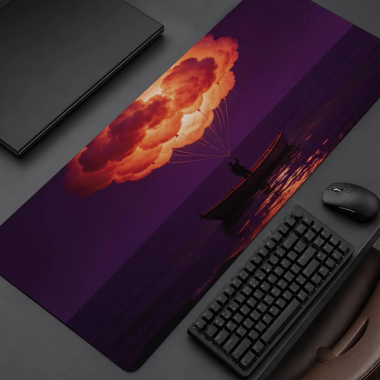 Extra Large glowing balloon clouds and boat Mouse Pad,Non Slip Rubber Pad,Desktop Decoration Drotection Pad,Washable,Lock Edge Multi Size,Premium Multipurpose Mousepad For Home,Office,Gift for Family and Friends
