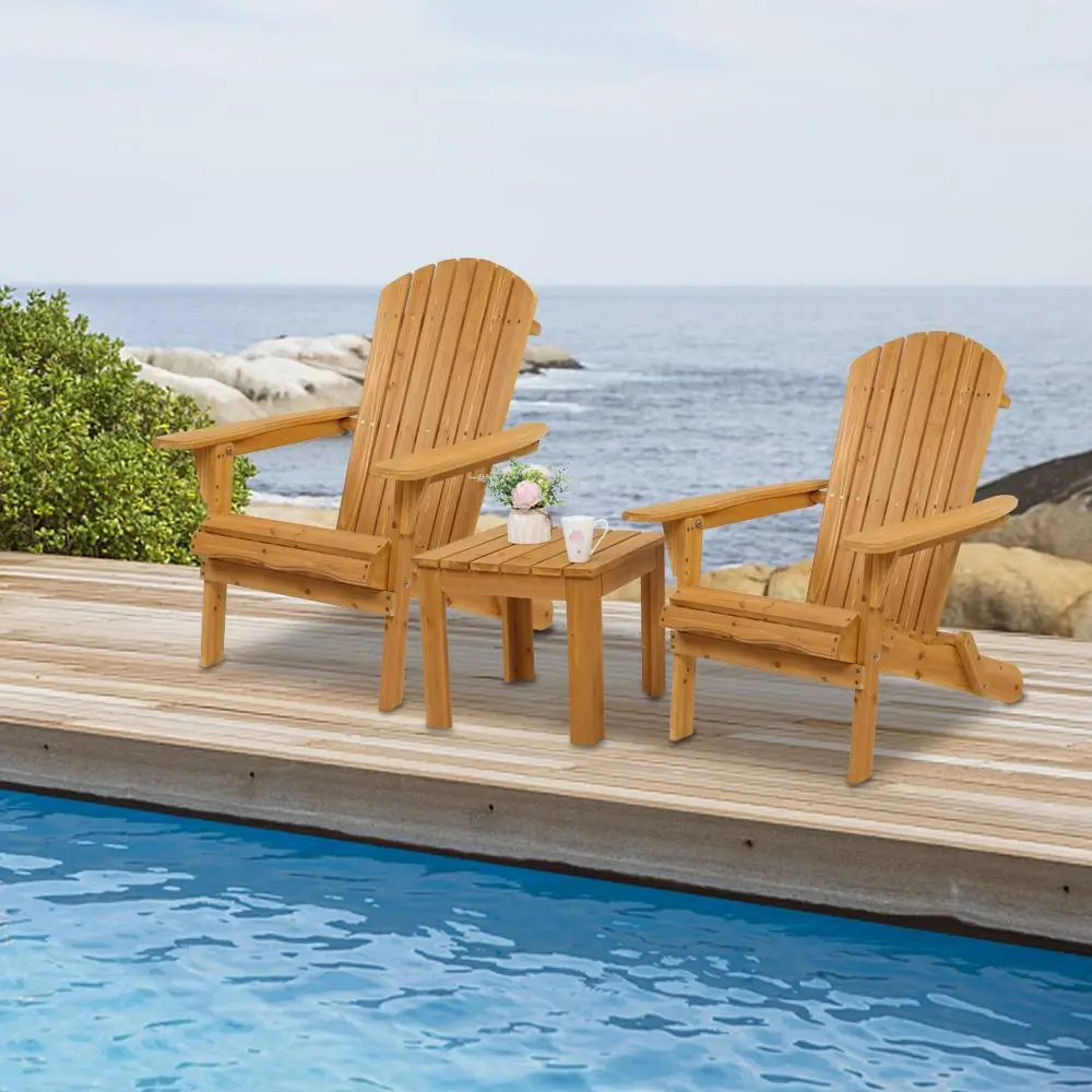 Outvita Folding Wooden Adirondack Lounger Chair with Natural Finish Summervibes Outvita Folding Wooden Adirondack Lounger Chair with Natural Finish Summervibes