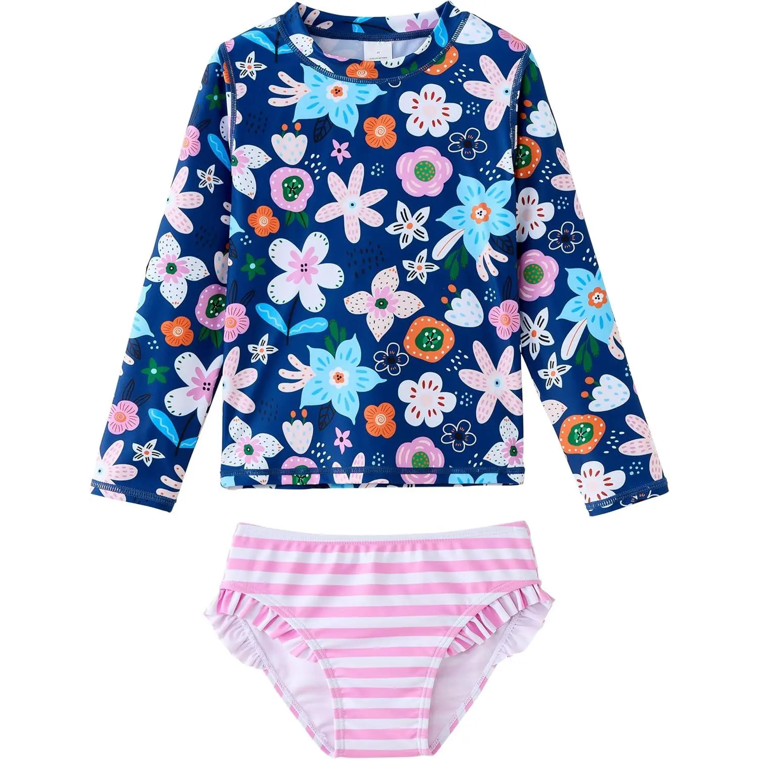 Toddler and Little Girls Rash Guard Sets with Bikini Bottoms Swimwear