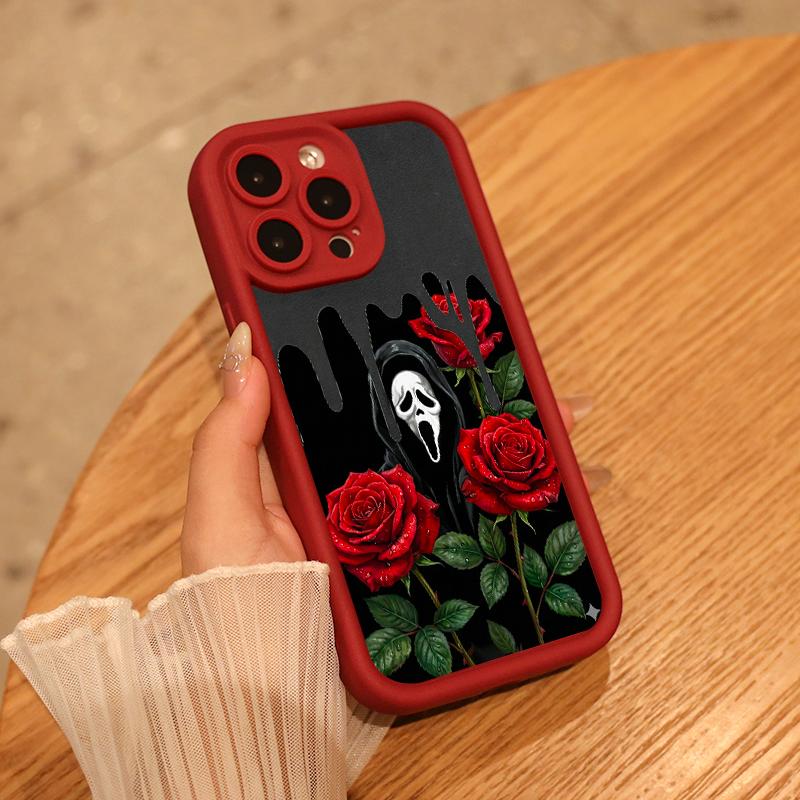 Scream Mask with Red Roses and Dripping Black Background for iPhone17/17PROMAX/17PRO/16/15/14/13/12/GALAXYS21/S22/S23/S24 Celestial Eye Layered Phone Case flexible and durable Cool trend BOBOJT641003