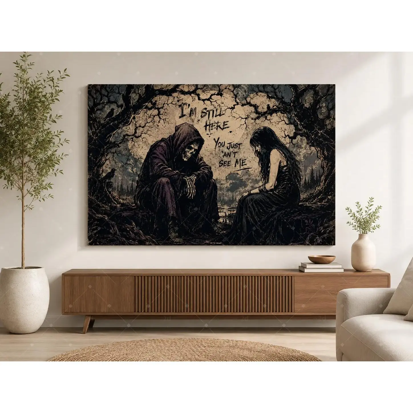 Gothic Dark Romance Canvas Wall Art, Emotional Hooded Figure and Woman Decor Poster Print, Moody Aesthetic Artwork for Living Room Bedroom Office Studio Apartment, Unframed Poster or Framed Canvas Wrap