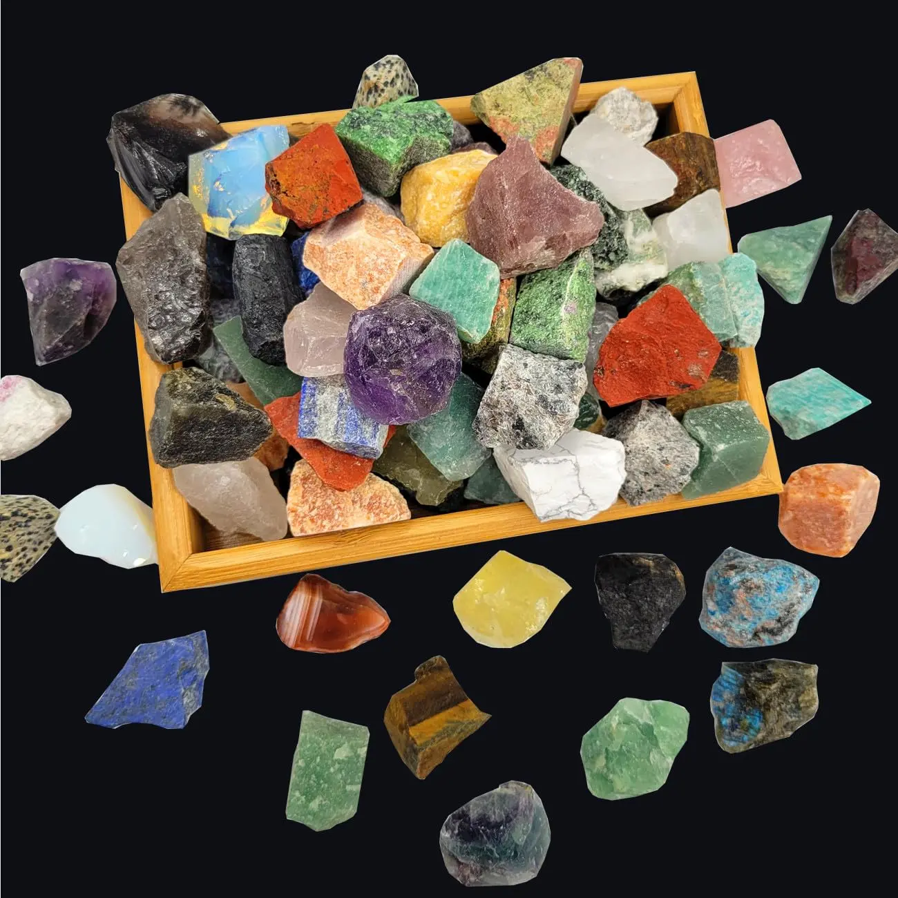 SeeuFun 80+Pcs(5lb) Natural Rocks for Tumbling,28Kinds+ Bulk Gemstone Raw Crystals Rough Stones for Polishing Wicca & Reiki Crystal Healing 1''-2''