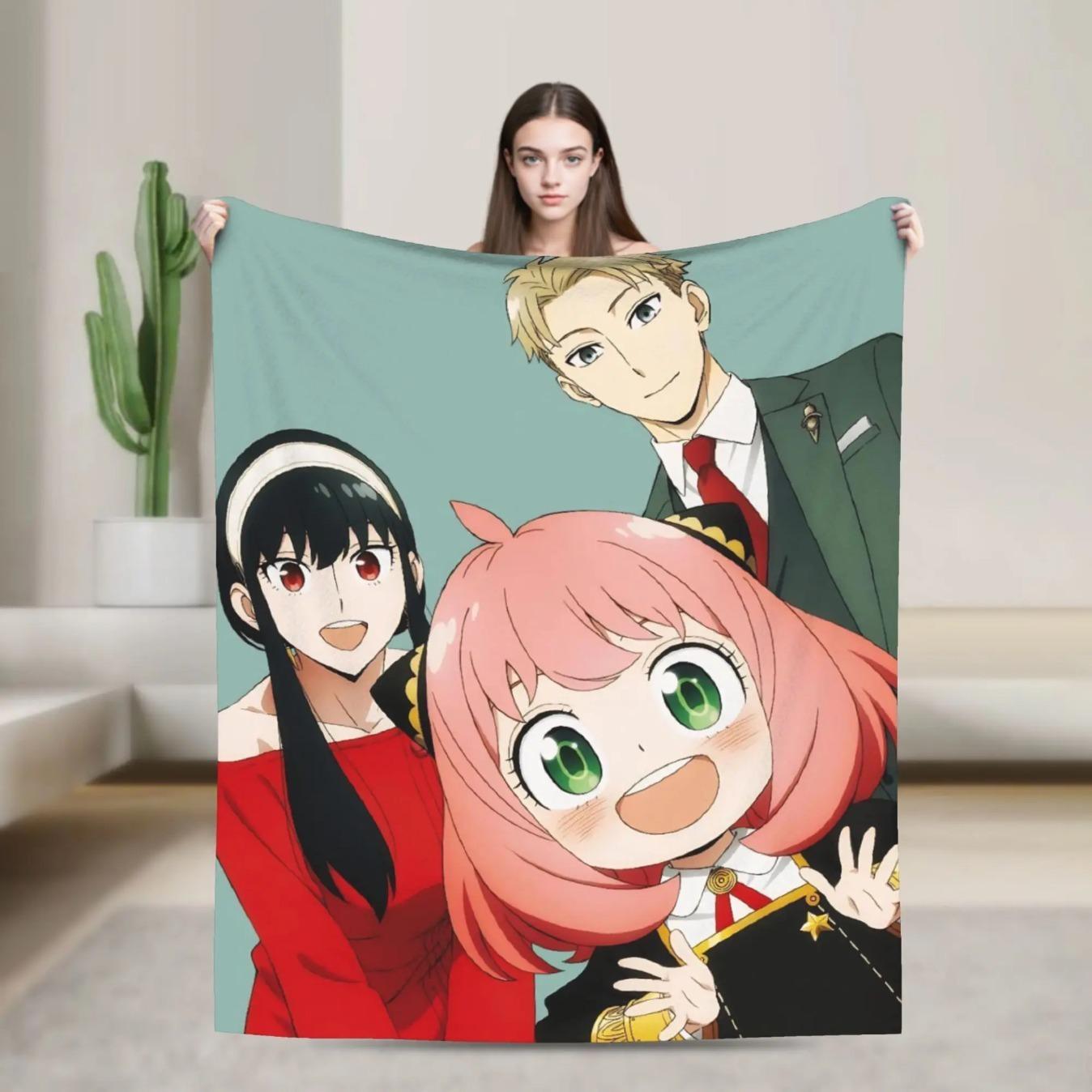 Spy x Family Anya Forger Flannel Blanket Soft Anime Throw Blanket Cozy Bed Sofa Travel Office Streetwear Style Warm Bedspread Gift for Fans