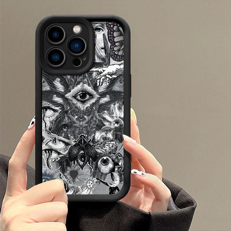 Phone case for iPhone 16 Pro Max 17 15 Plus 14 13 12 11 XR XS Aesthetic Retro Devil's Eye Pattern Anti-Scratch Shockproof TPU Bumper Drop-proof Cover
