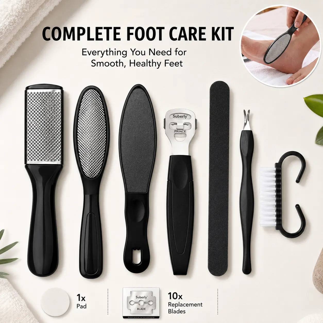 🦶 10PCS Pedicure Tool Set, Professional Foot Care Kit with Foot File, Callus Remover, Foot Rasp & Nail Brush for Smooth Feet