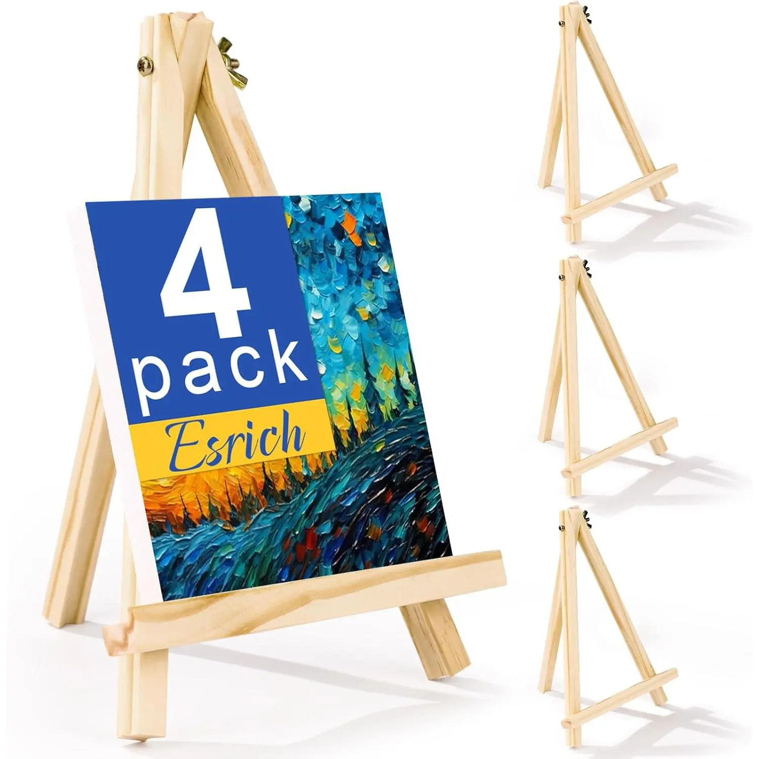 ESRICH 4 PCS 9 Inch Wood Easels, Easel Stand for Painting Canvases, Art and Crafts, Tripod, Painting Party Easel, Kids Student Tabletop Easels for Painting, Portable Canvas Photo Picture Sign Holder