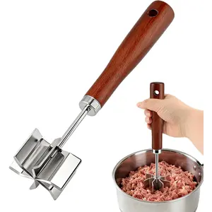 Steel Meat Chopper & Masher- Heavy Duty 6 Curve Blades Ground Beef Chopper Tool with Ergonomic Handle for Kitchen Cooking Hamburger Vegetable Puree