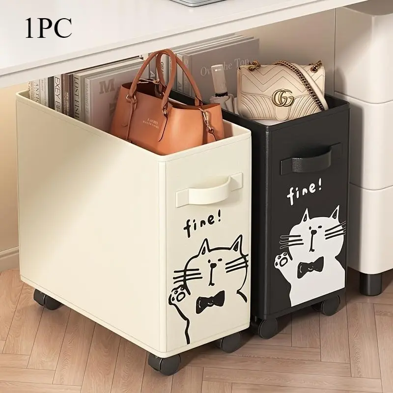 Cute animal Print Rolling Storage Basket with Handle, Narrow Under Desk File Bag Organizer, Mobile Book Handbag Storage Cart for Office Dorm