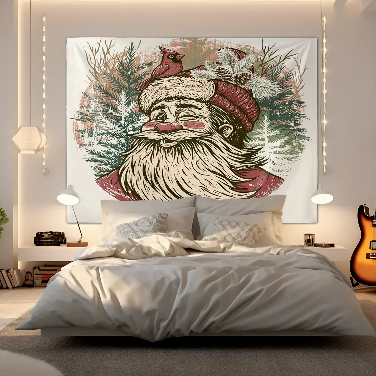 1pc Christmas Santa Claus Tapestry, Vintage Winter Holiday Tapestry with Cardinal and Pine Tree Pattern, HD Printed Wall Hanging, Perfect for Bedroom Living Room Dorm Home Decoration, Aesthetic Home Soft Furnishing Backdrop