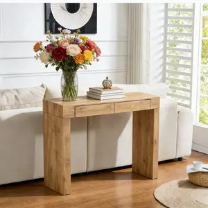 50*15.3 Inch Wood Grain MDF Bar Table 37 Inch Ergonomic Height with 2 Drawers Invisible Groove Handles Adjustable Non-Slip Feet Multi-Functional Counter Desk for Home Kitchen Living Room
