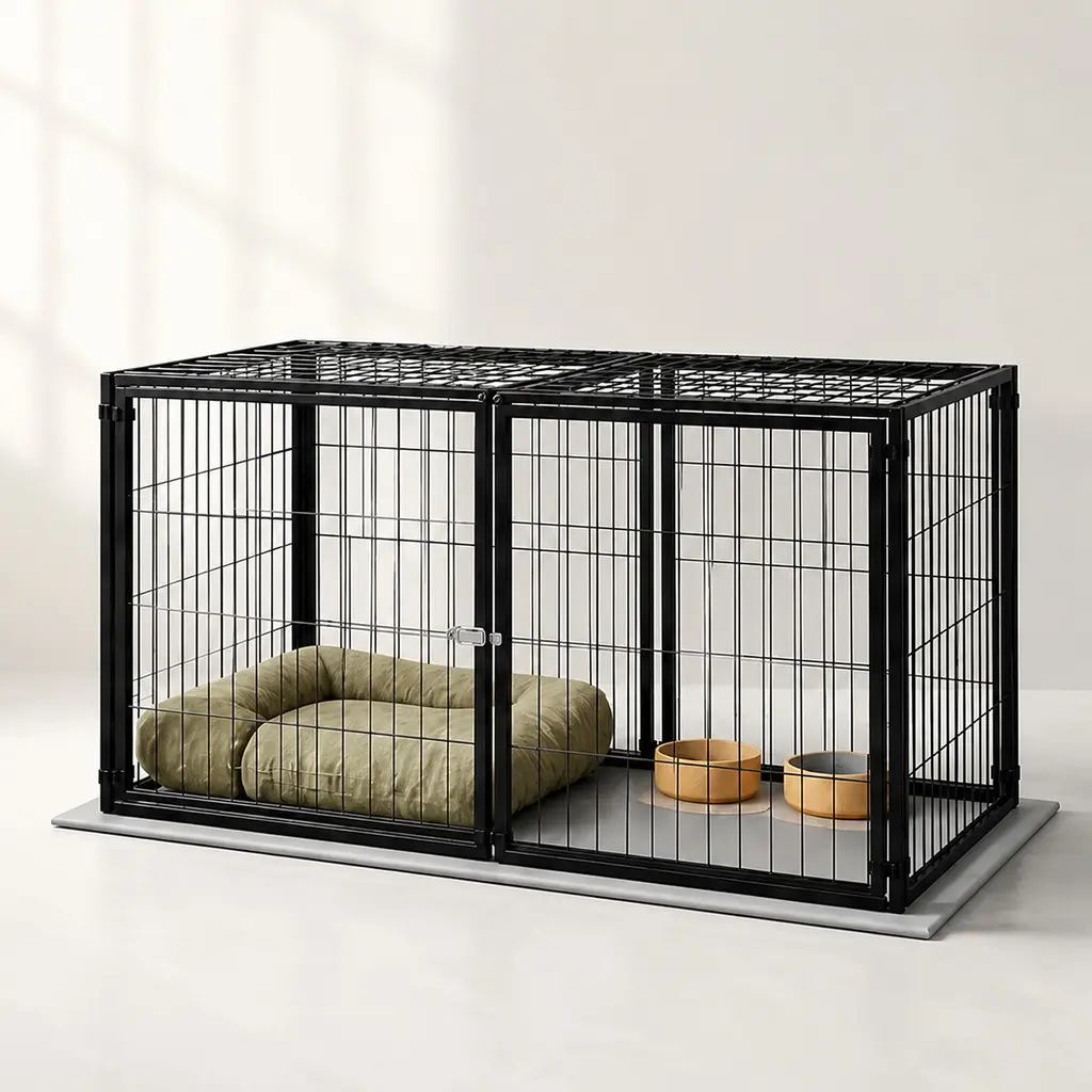 48-Inch Large Dog Cage, Black Iron Kennel for Medium to Large Dogs Up to 80 lb, Indoor Pet Playpen with Top Cover, Easy Assembly, Rust-Resistant Coated Metal Wire Crate