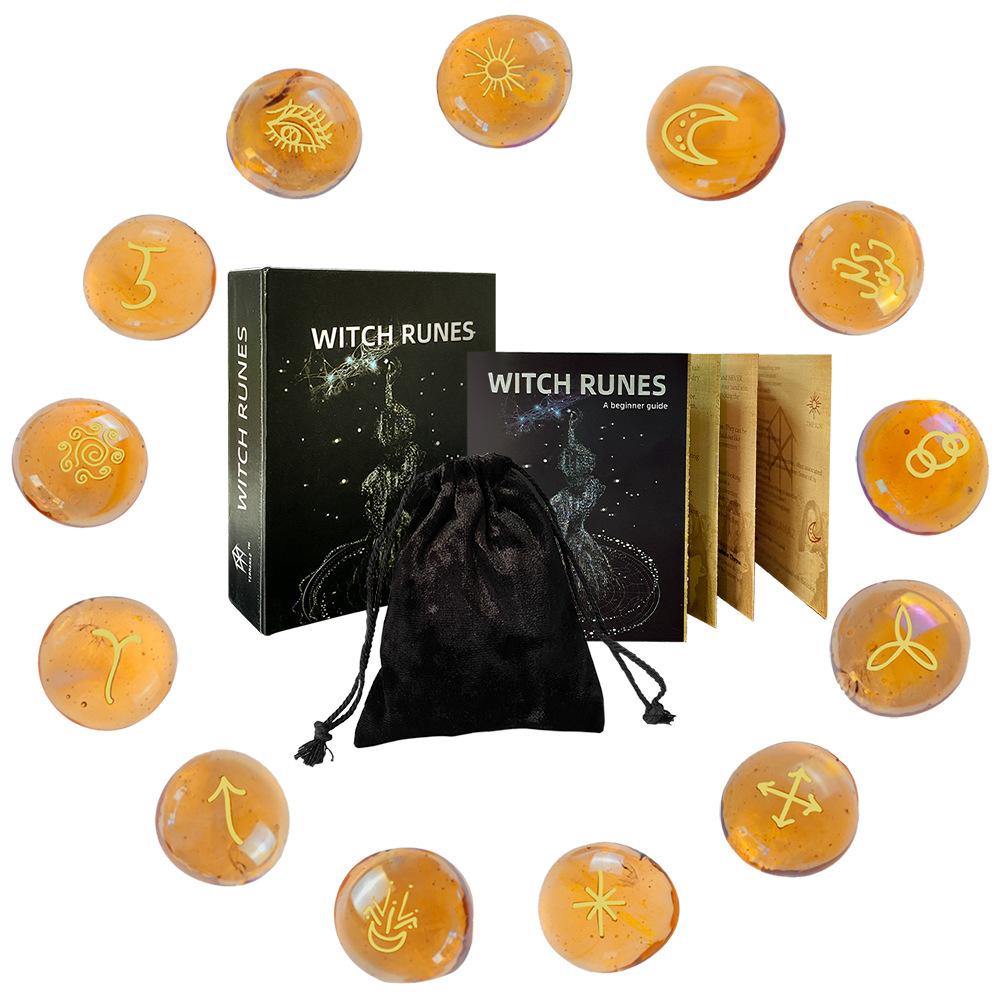 Witch Runes Set, 1 Set Glass Divination Stone with Storage Bag & Guidebook, Party Supplies for Mystical Gatherings, Witchcraft Gift Kit for Adults, Party Event Props