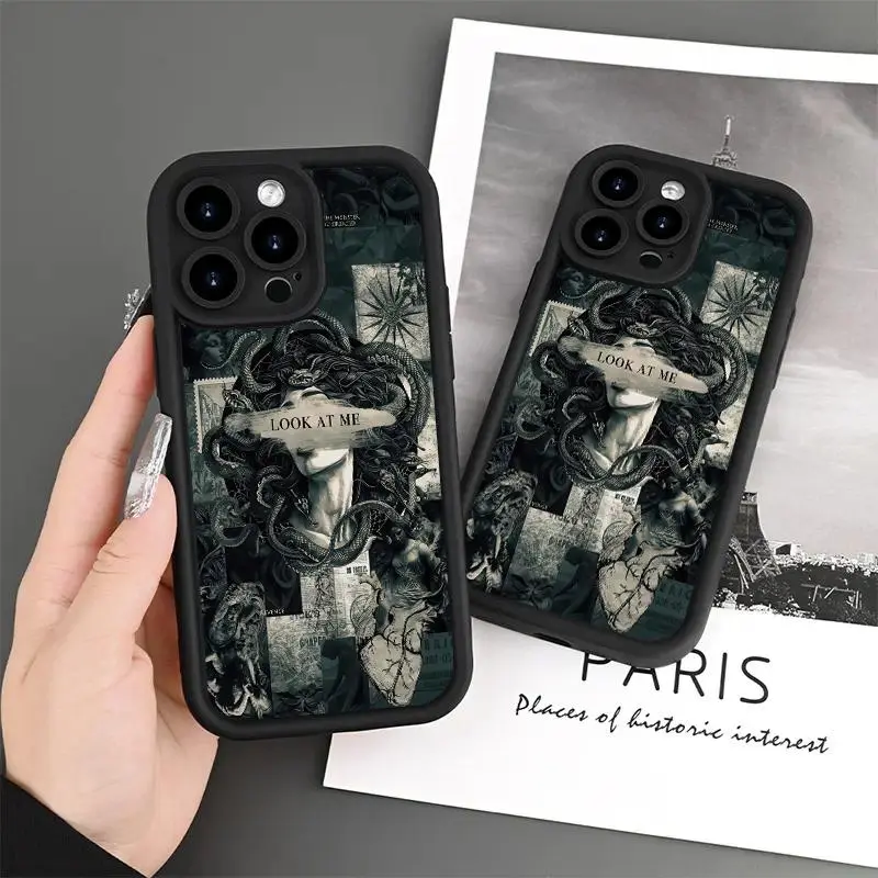 Retro Horror Medusa Snake Graphic Smartphone Case - Mythology Inspired Shockproof Casing, Protective Handheld Device Accessory Compatible with iPhone 7-16 Series, Devices