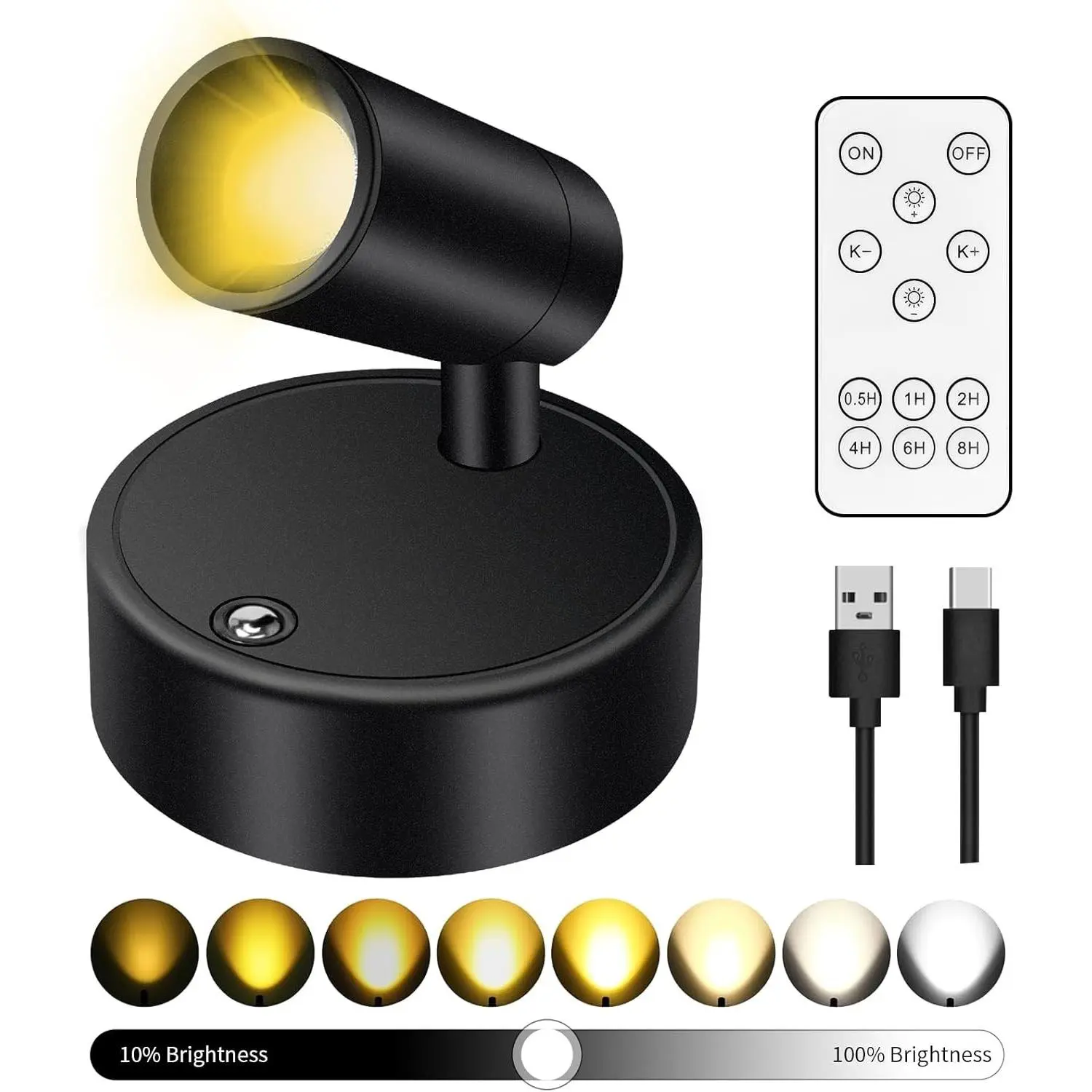 Wireless Battery-Operated Indoor Spot Lights with 20-120Hrs Battery Life, Stepless Color Temperature, Stepless Dimming, Timer, LED Accent Lighting, Remote Control for Plant, Picture Wall