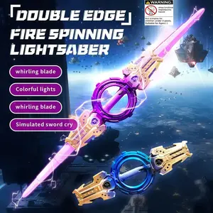 Double-Blade Extendable Light Saber, Fire Spinning Lightsaber, Usb Rechargeable Lightsaber, Seven Color Glowing, Dual Head, 360 Degree Rotation, Realistic Sword Sound Effect, Role Play Gift spark lightsaber lightsaber retractable lightsaber