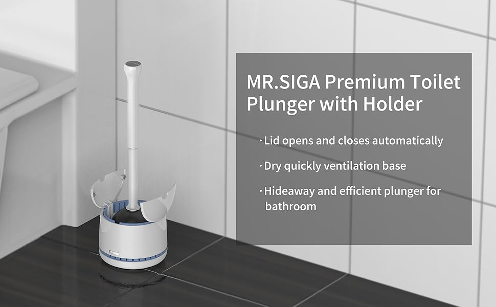 Toilet Plunger with Holder, Heavy Duty Toilet Plunger and Holder Combo for Bathroom Cleaning, White