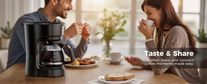 Kismile Compact Drip Coffee Maker 5-Cup Anti-Drip System Timer Removable Funnel Auto Shut-Off Anti-Dry Protection Dishwasher-Safe for Home & Office Black